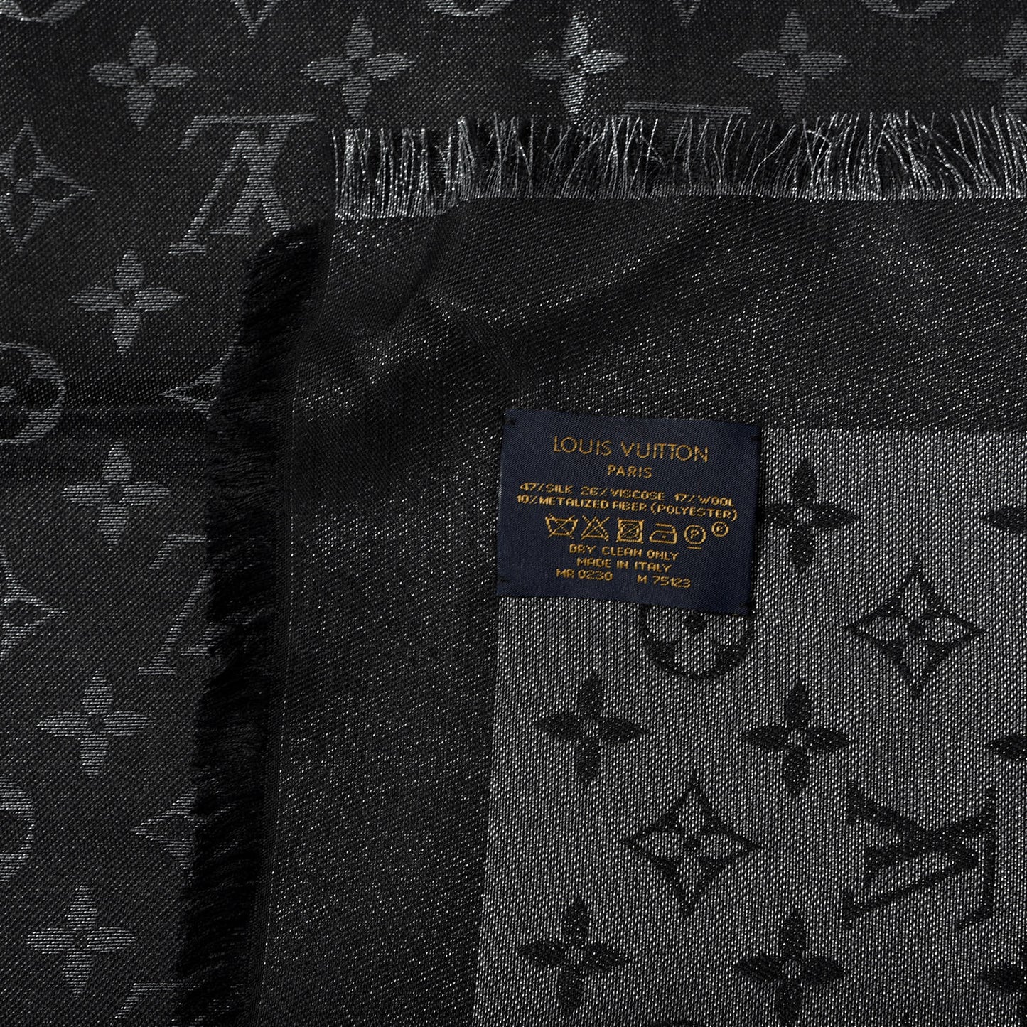 Silk Lurex Wool Monogram Shine Shawl Black