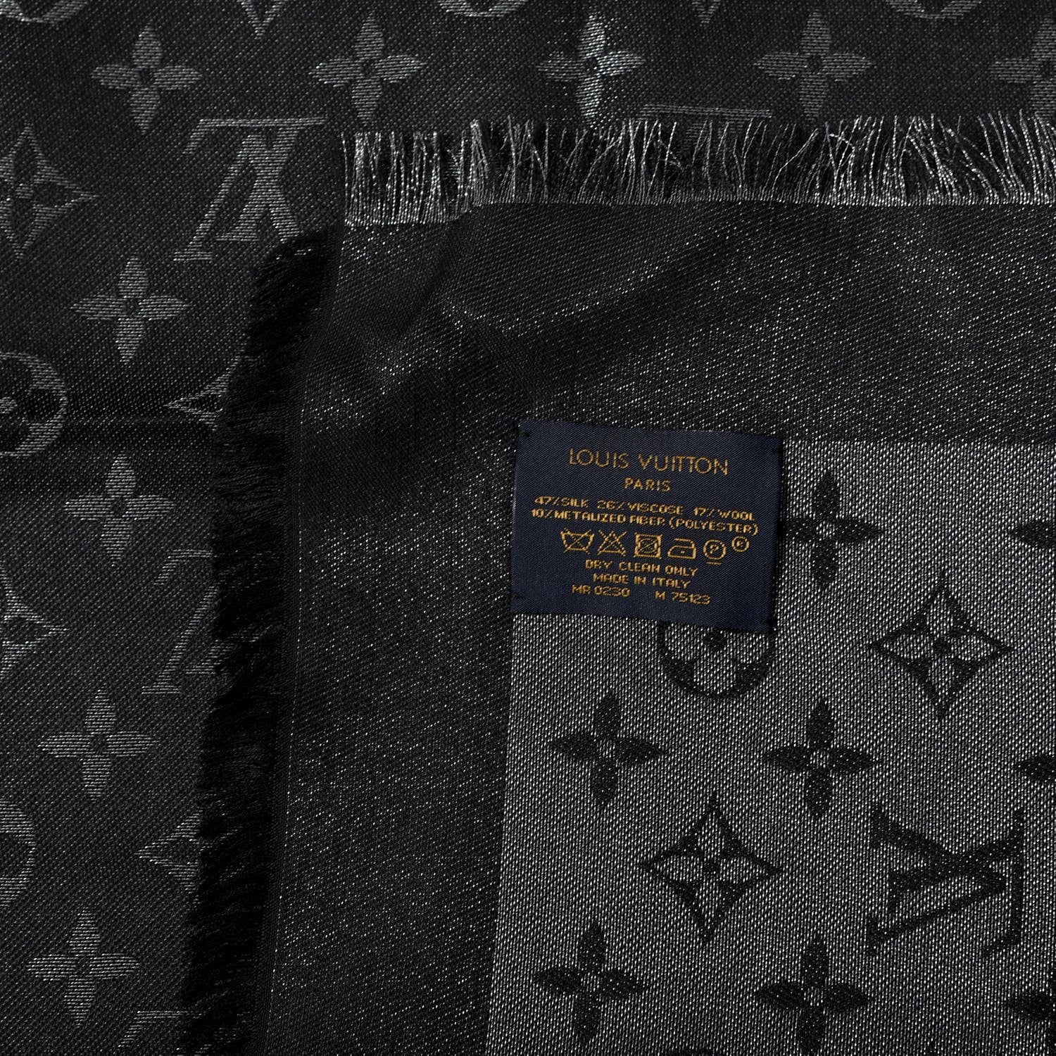 Louis Vuitton Silk Lurex Wool Monogram Shine Shawl Black 3 of 3