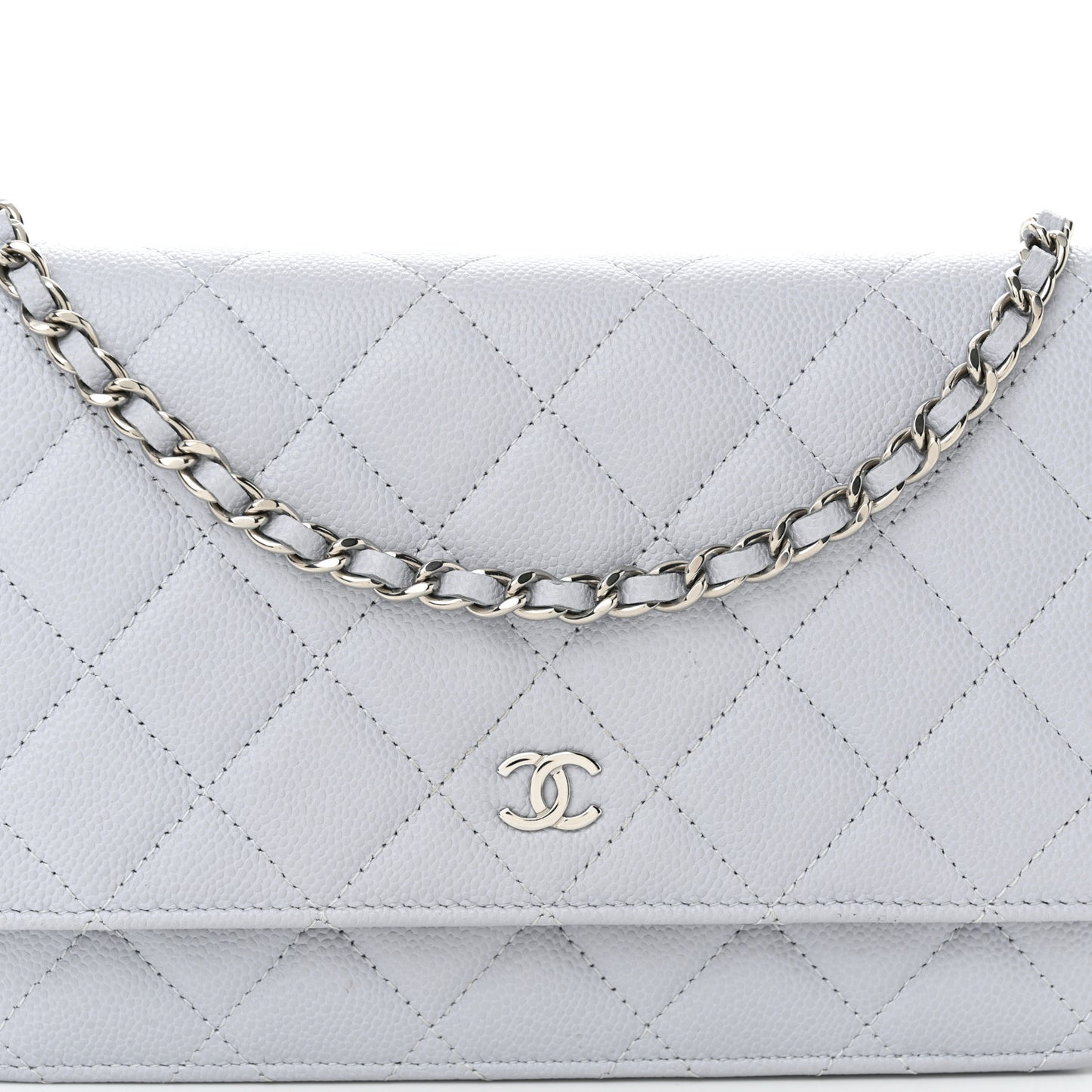 Caviar Quilted Wallet On Chain WOC Light Grey