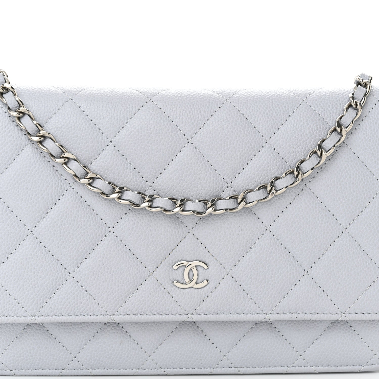 Chanel Caviar Quilted Wallet On Chain WOC Light Grey 9 of 11