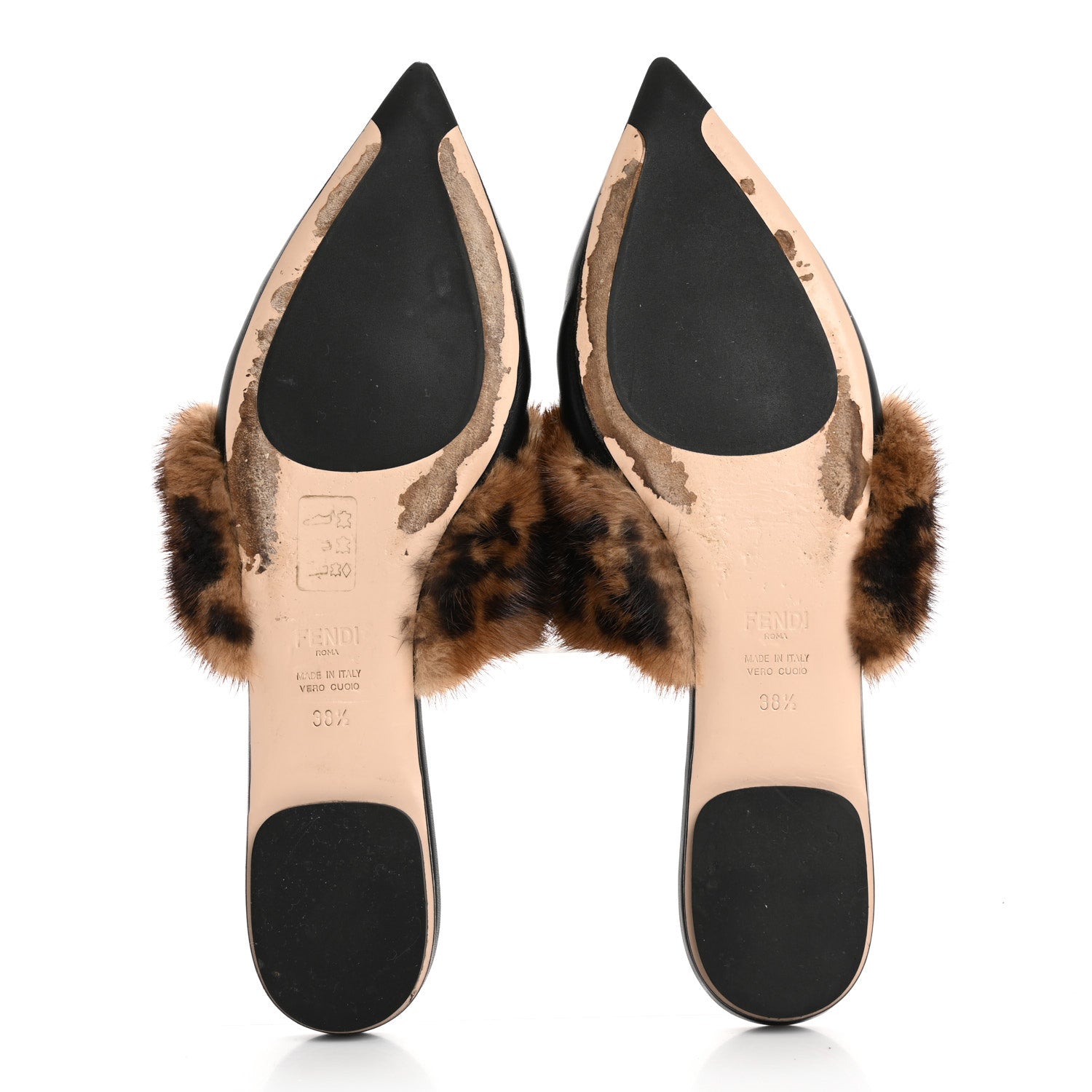 Fendi Calfskin Mink Fur FF Flat Mules 38.5 Black 6 of 10