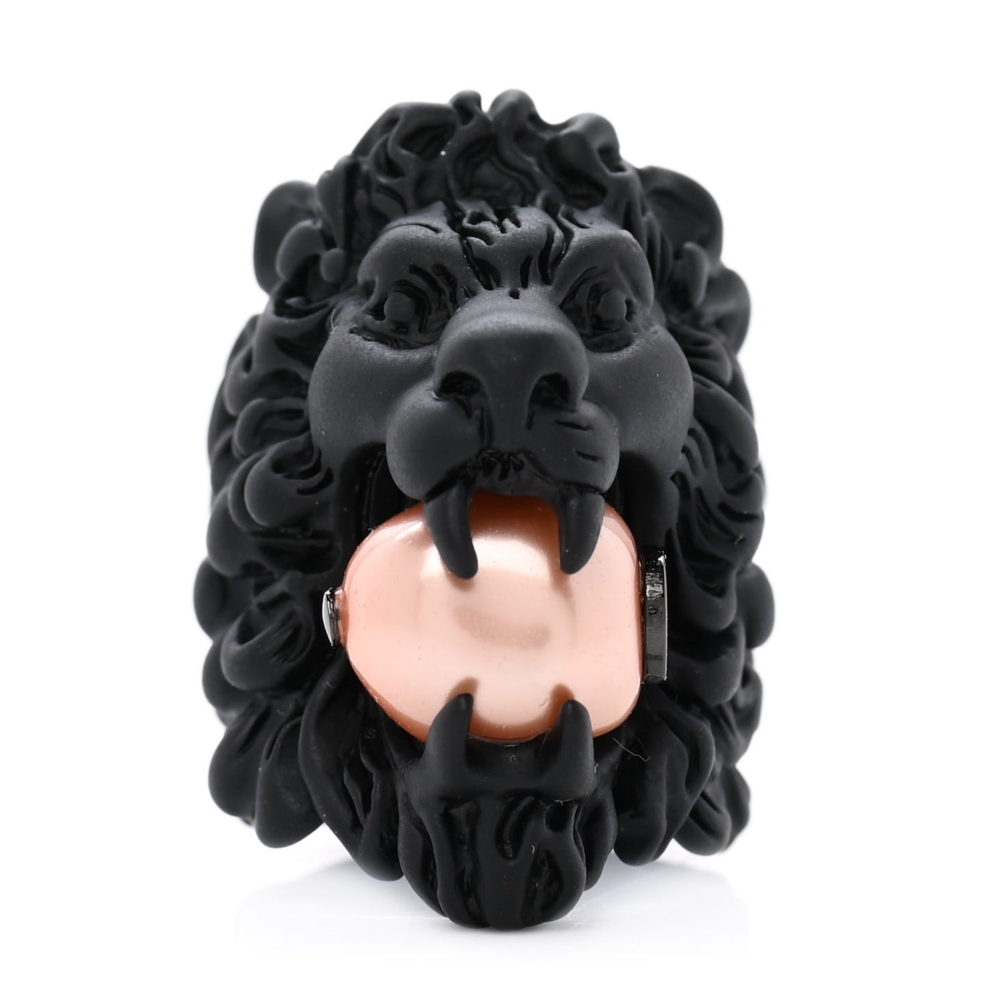 Glass Pearl Lion Head Ring 8 Black Pink