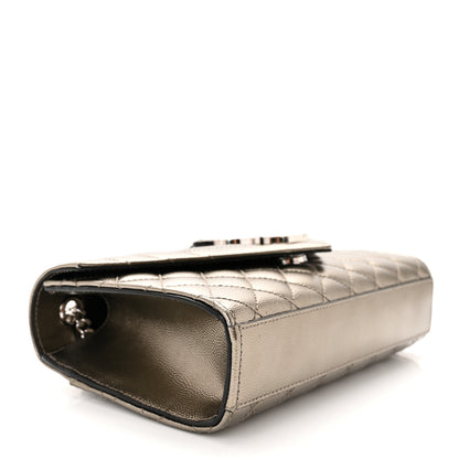 Saint Laurent Metallic Grain De Poudre Textured Mixed Matelasse Triquilt Small Monogram Satchel Piombo 4 of 9