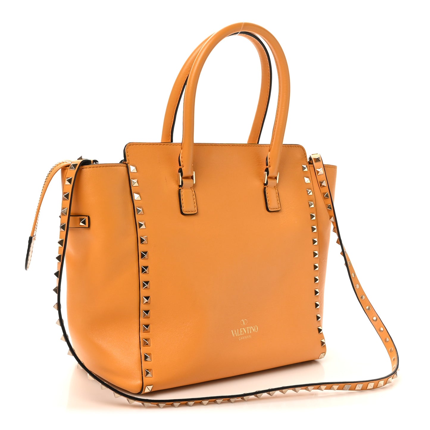Vitello Small Rockstud Double Handle Tote Mandarin Sorbet