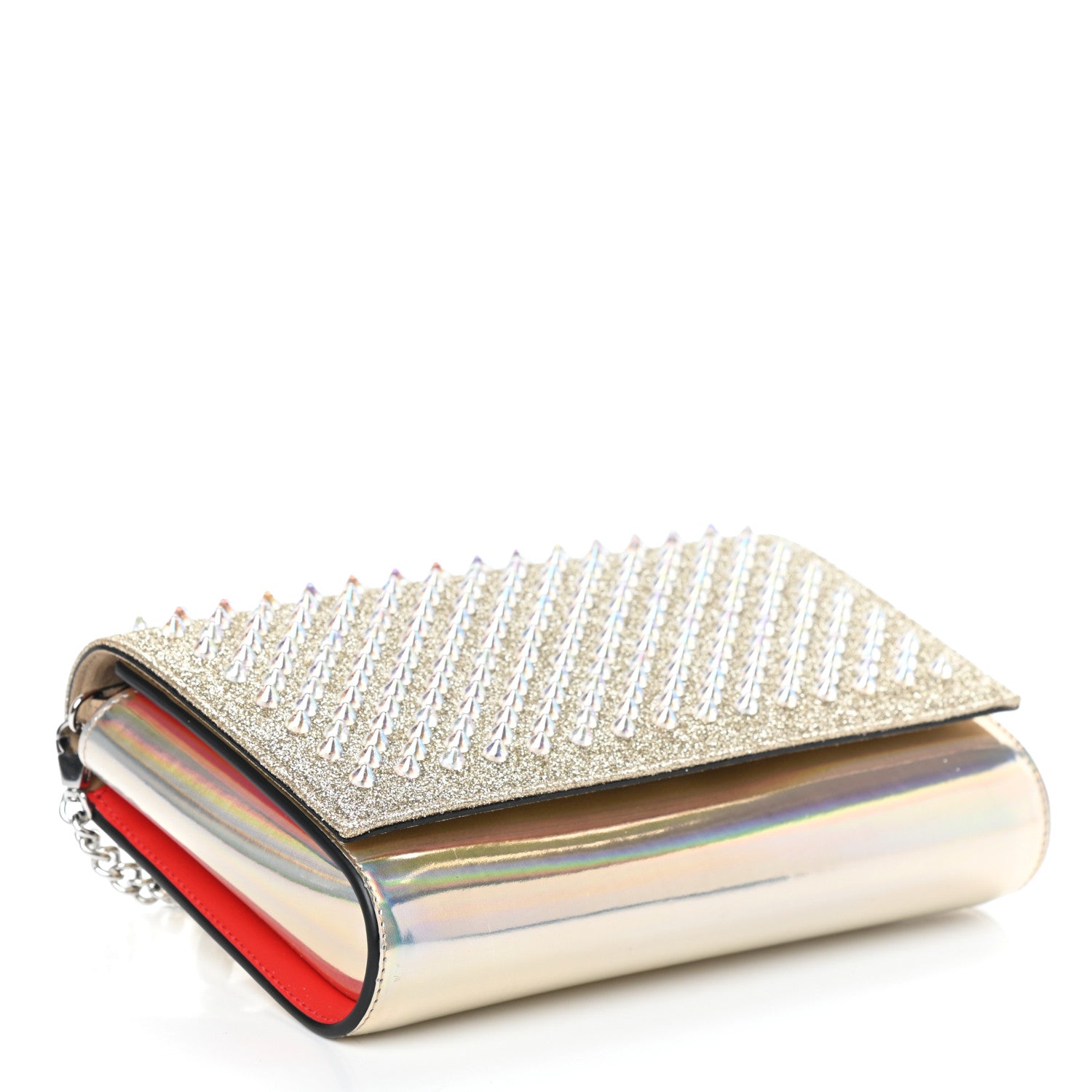 Christian Louboutin Glitter Metallic Patent Calfskin Psychic Spikes Paloma Clutch Gold 4 of 10