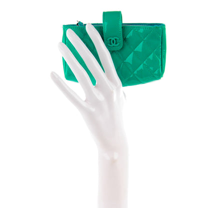 Chanel Patent Quilted Mini Phone Holder Clutch Green 2 of 8