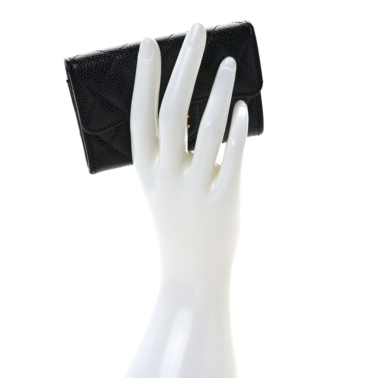 Caviar Quilted Flap Card Holder Wallet Black