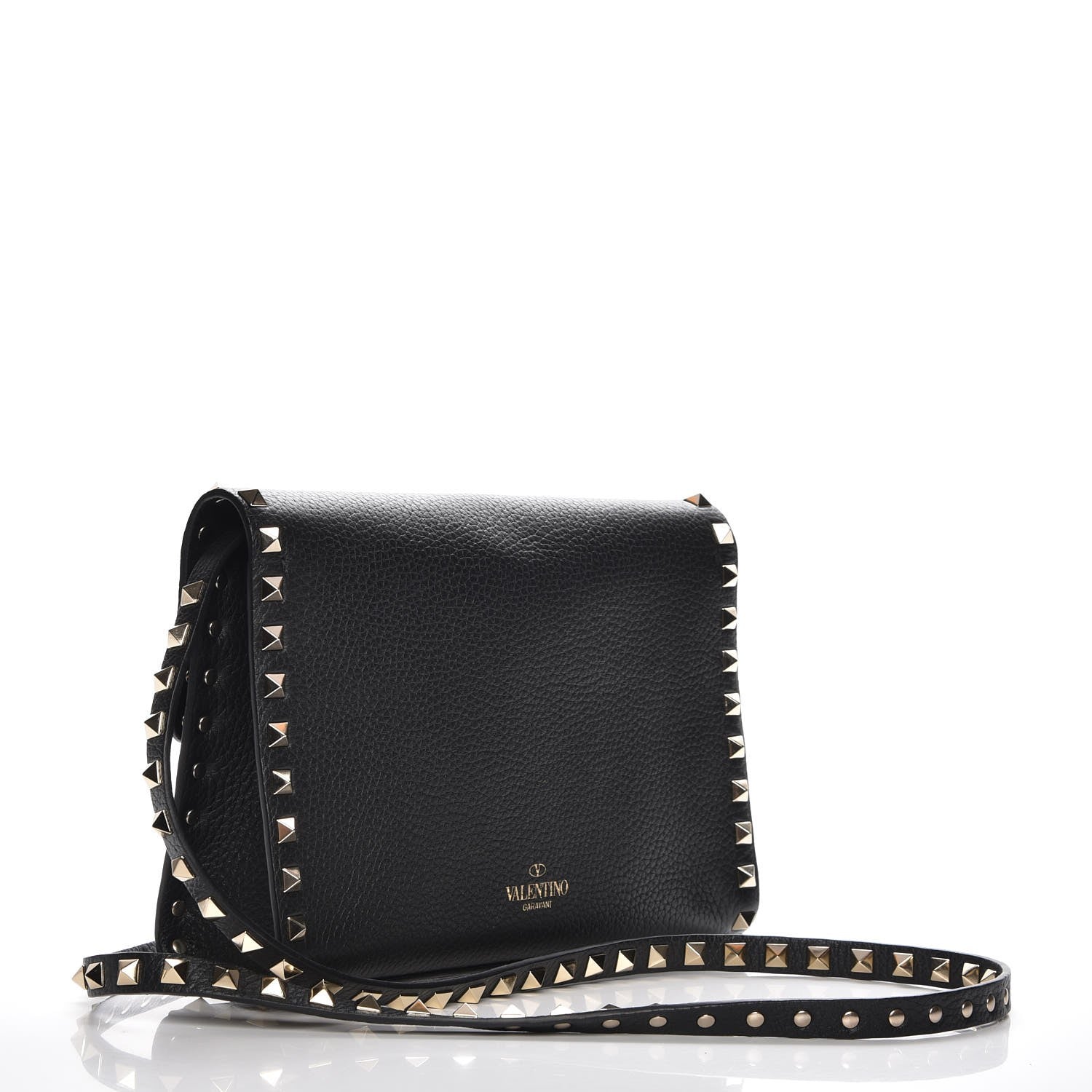 Valentino Garavani Pebbled Calfskin Medium Rockstud Flip Lock Crossbody Bag Black 3 of 7