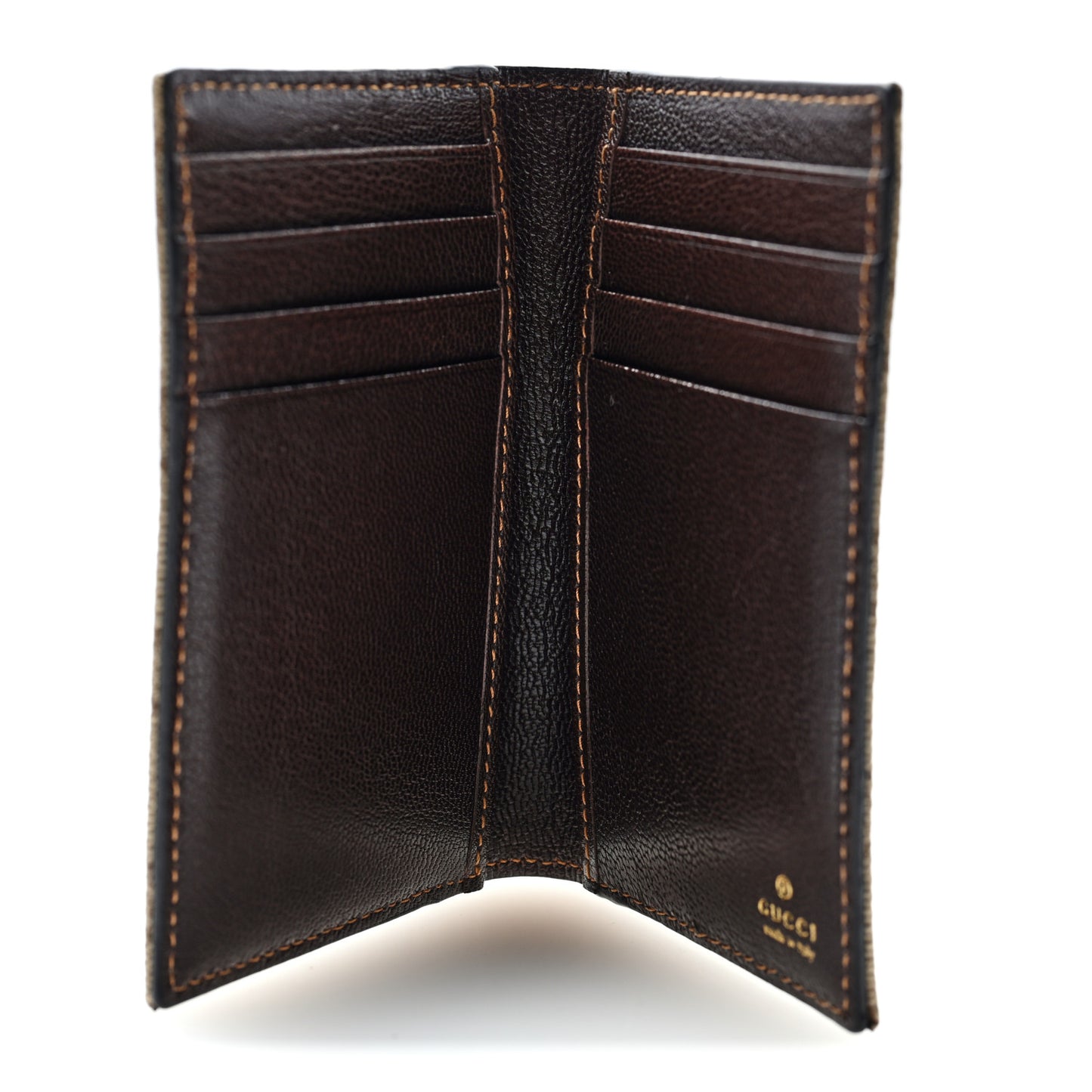 GG Monogram Essence Classic Card Case Sand Dark Brown
