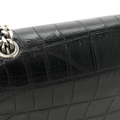 Saint Laurent Calfskin Crocodile Embossed Medium Classic Monogram Kate Tassel Satchel Black 17 of 17