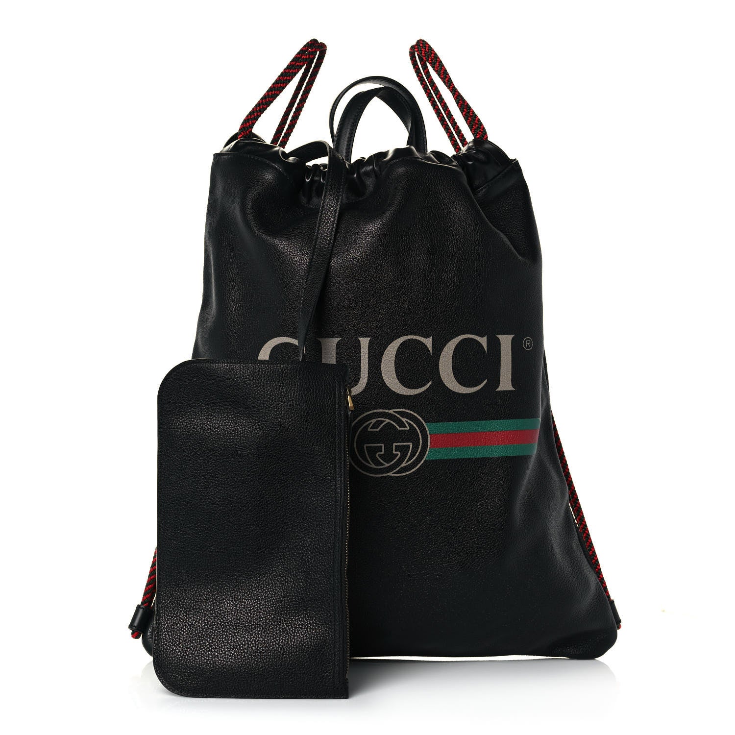 Gucci Calfskin Logo Drawstring Backpack Black 1 of 13