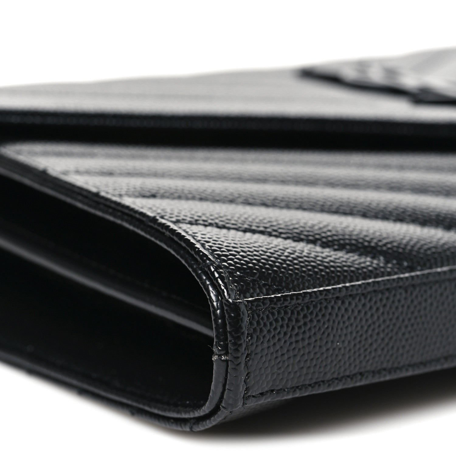 Saint Laurent Grain De Poudre Matelasse Chevron Monogram Monochrome Chain Wallet Black 9 of 11