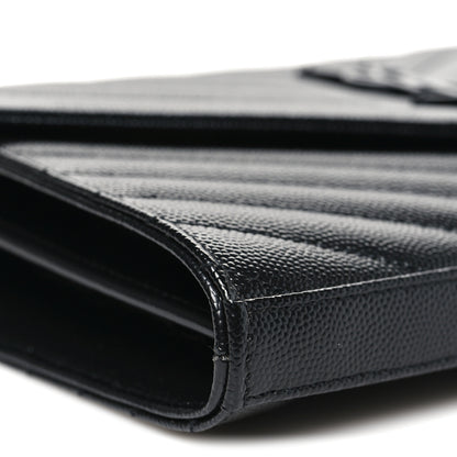 Saint Laurent Grain De Poudre Matelasse Chevron Monogram Monochrome Chain Wallet Black 9 of 11