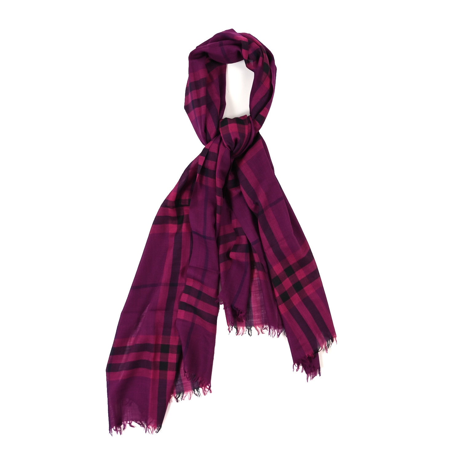 Burberry Wool Silk Gauze Giant Check Scarf Fritillary Pink 1 of 3