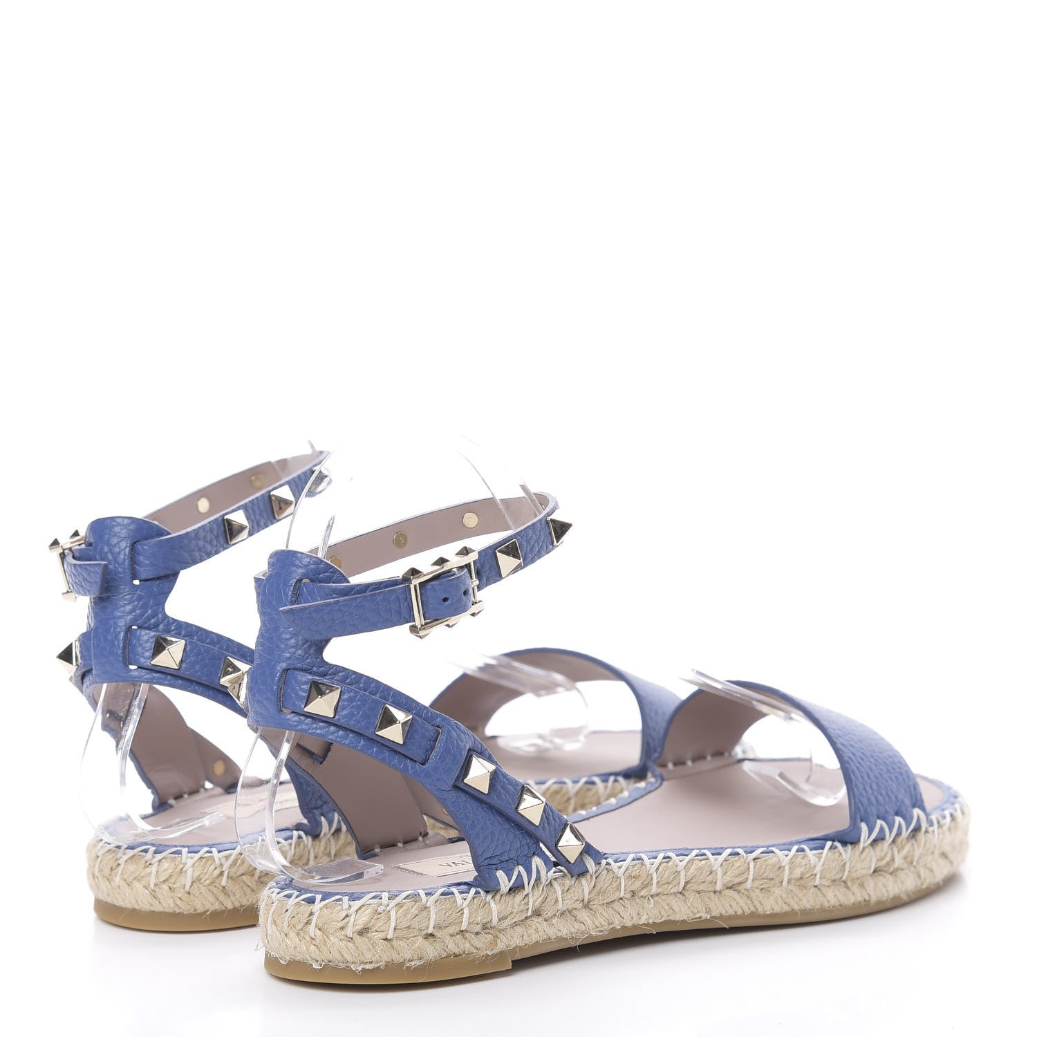 Valentino Garavani Grained Calfskin Rockstud Ankle Strap Espadrille Flat Sandals 36 Baltique 4 of 8