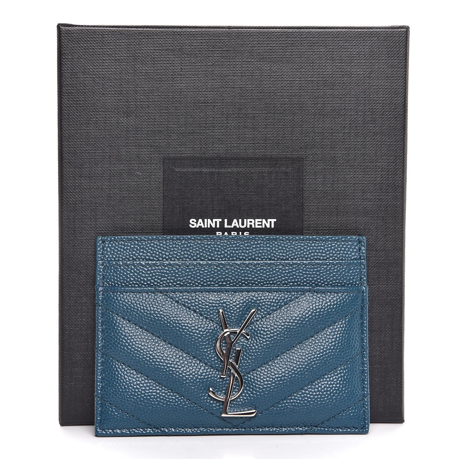 Saint Laurent Grain De Poudre Matelasse Chevron Monogram Credit Card Case Peacock Green 8 of 8