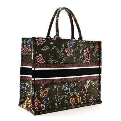 Christian Dior Canvas Embroidered Large Petites Fleurs Book Tote Green Multicolor 3 of 10