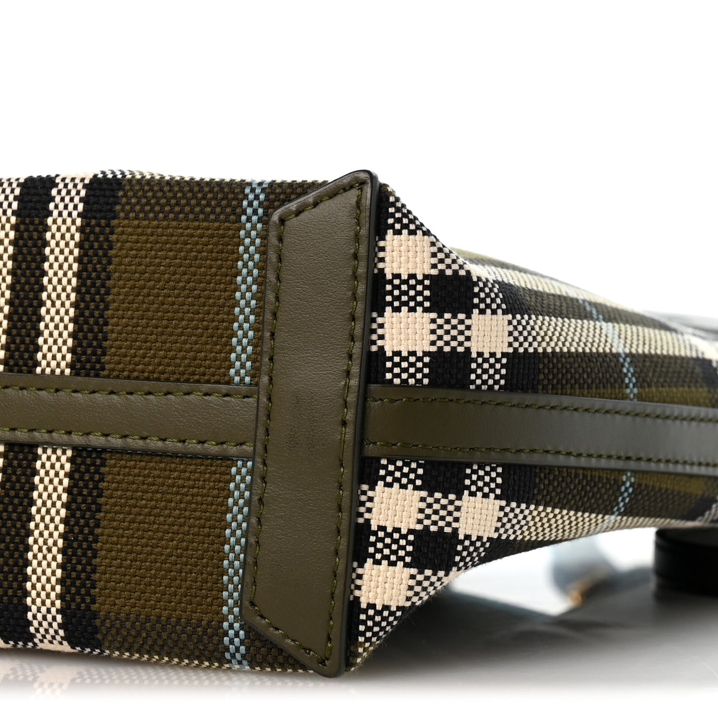Cotton Check Mini London Tote Bag Olive Green