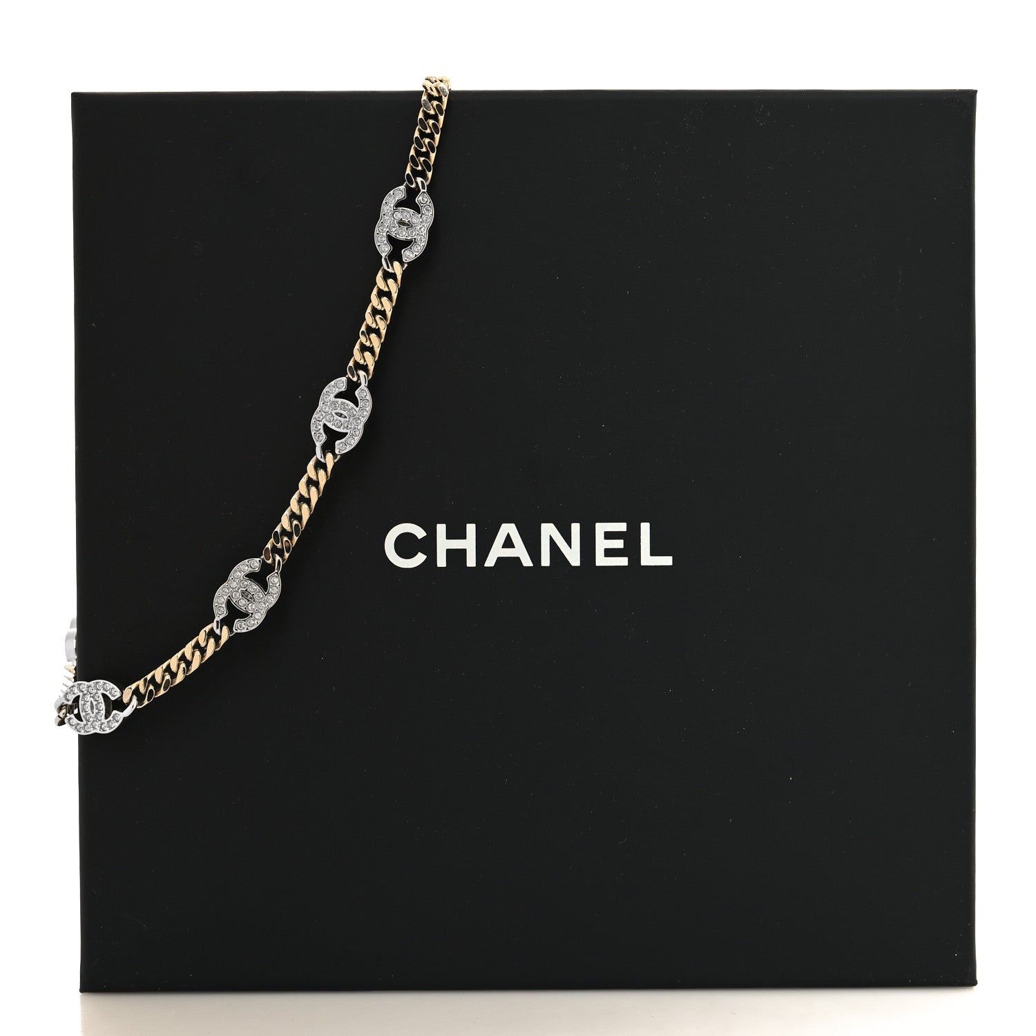Chanel Crystal Chain CC Link Choker Gold Silver 5 of 5