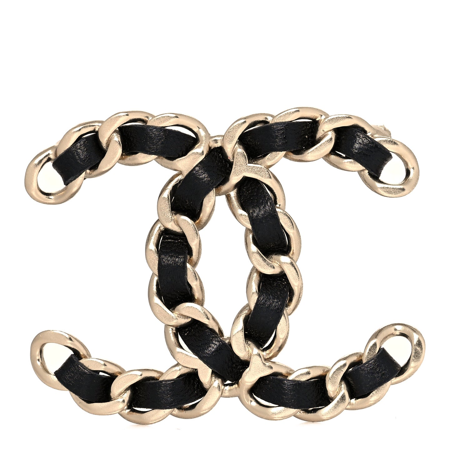 Lambskin Chain CC Brooch Black Gold