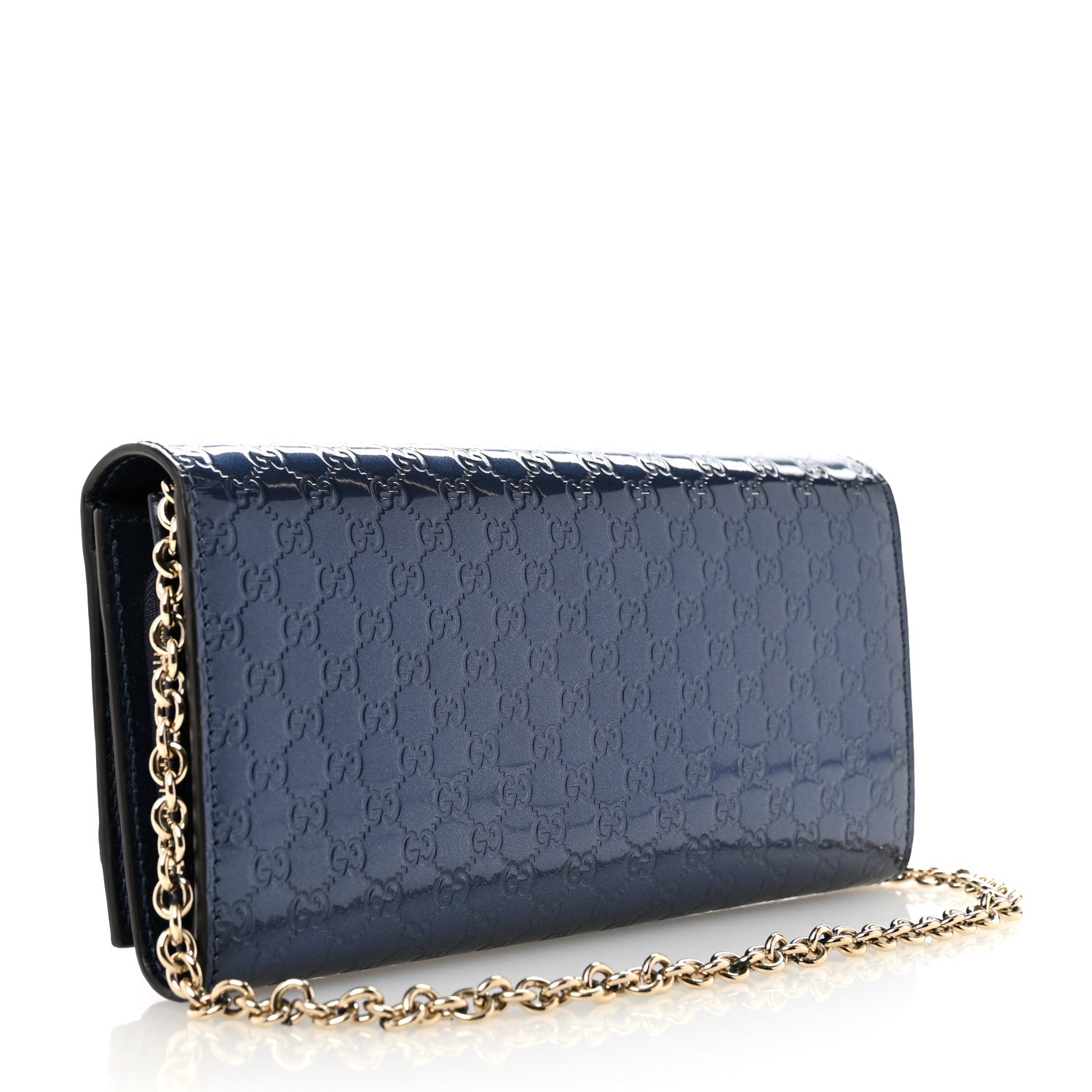 Gucci Metallic Patent Microguccissima Signature Chain Wallet Navy 3 of 12