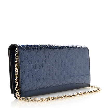 Gucci Metallic Patent Microguccissima Signature Chain Wallet Navy 3 of 12