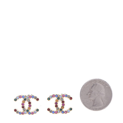 Chanel Crystal CC Stud Earrings Gold Multicolor 2 of 5