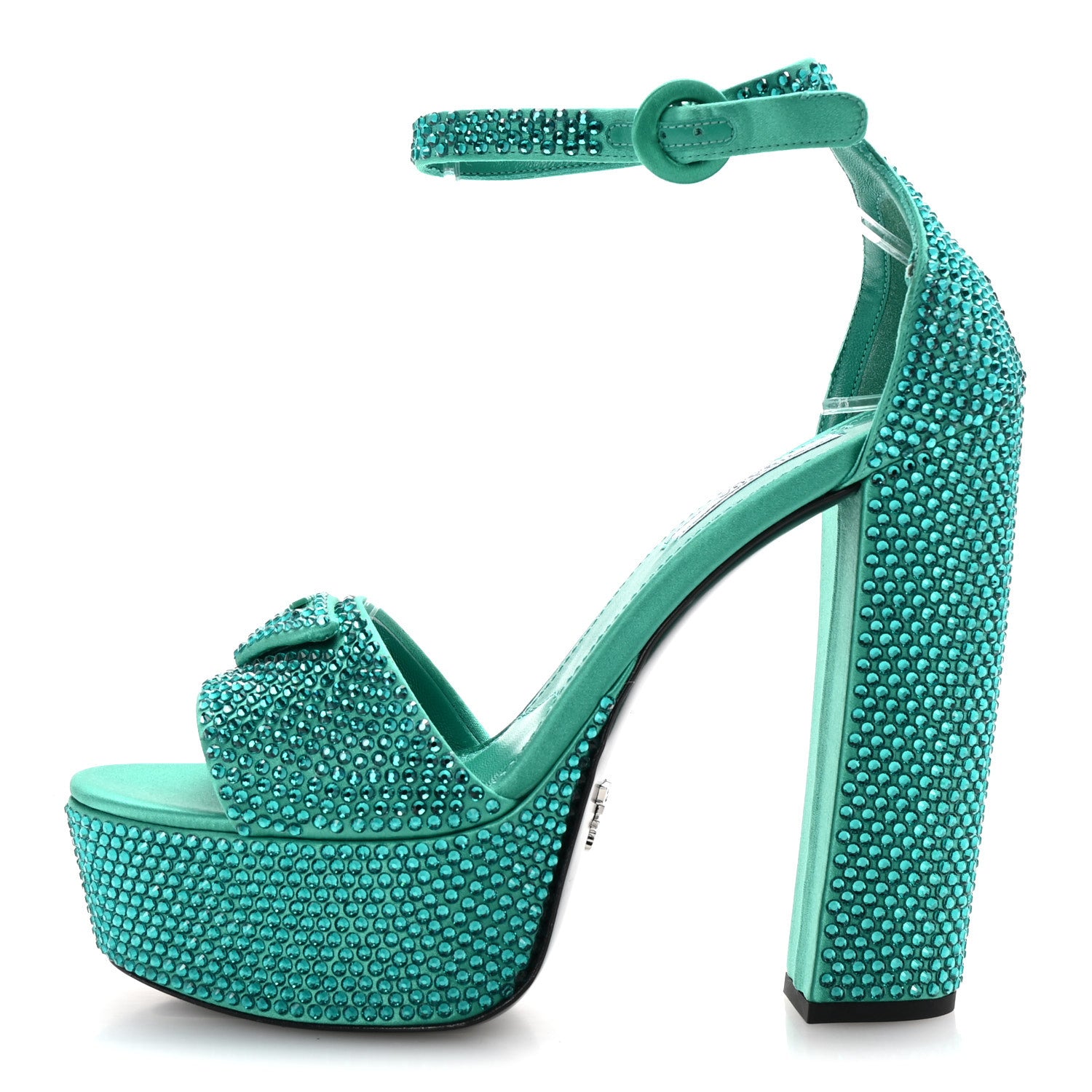 Prada Satin Crystal Triangle Logo 40/135mm Platform Sandals 36.5 Mango 1 of 9
