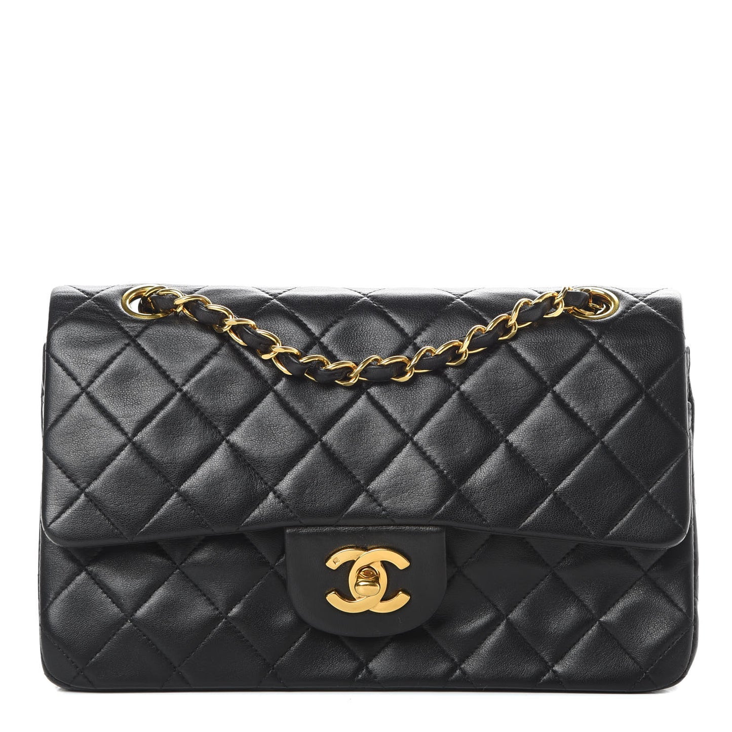 Lambskin Quilted Small Double Flap Black