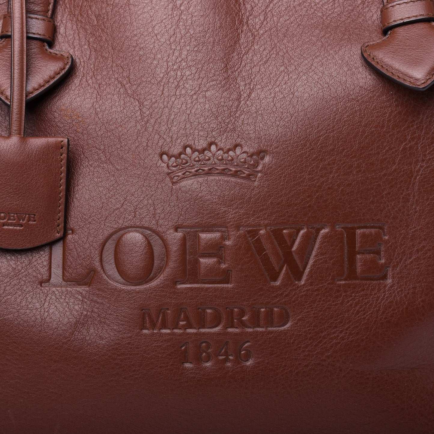 Calfskin Embossed Logo Shopper Tote Brown
