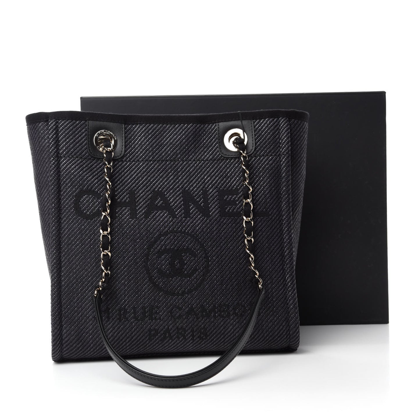 Mixed Fibers Calfskin Mini Deauville Tote Black