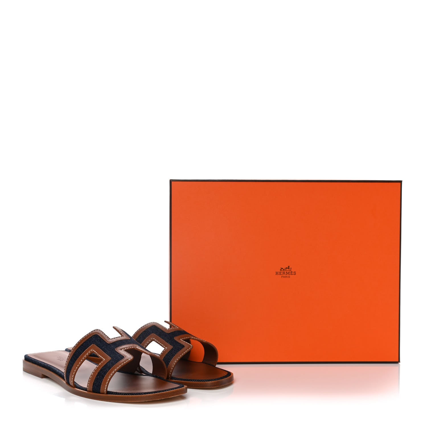 Hermes Calfskin Denim Oran Sandals 38.5 Bleu Brut Gold 9 of 9