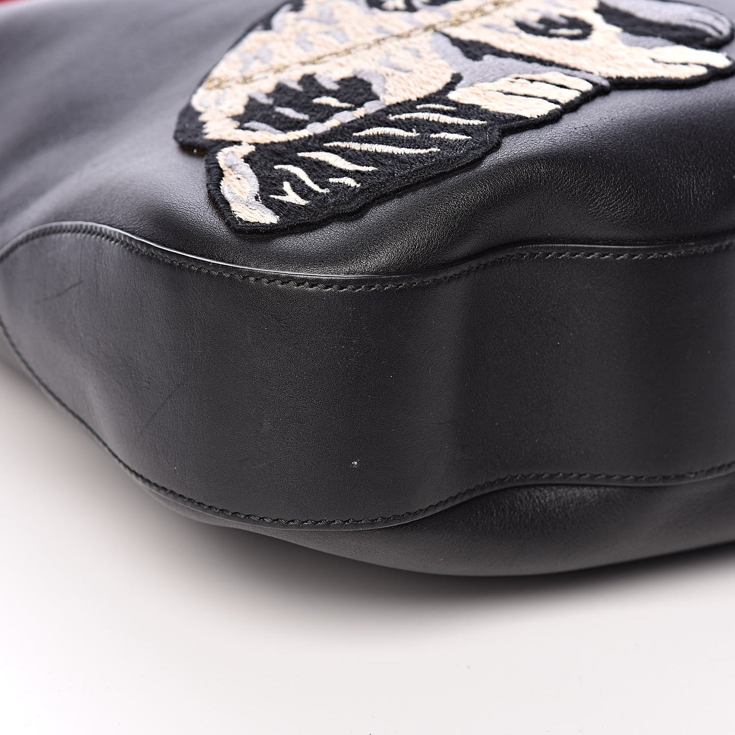 Calfskin Web Dog Embroidered Large Dionysus Hobo Black