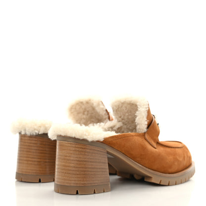 Hermes Suede Goatskin Woolskin Flore 60 Mules 39 Brun Amourette Ecru 4 of 9