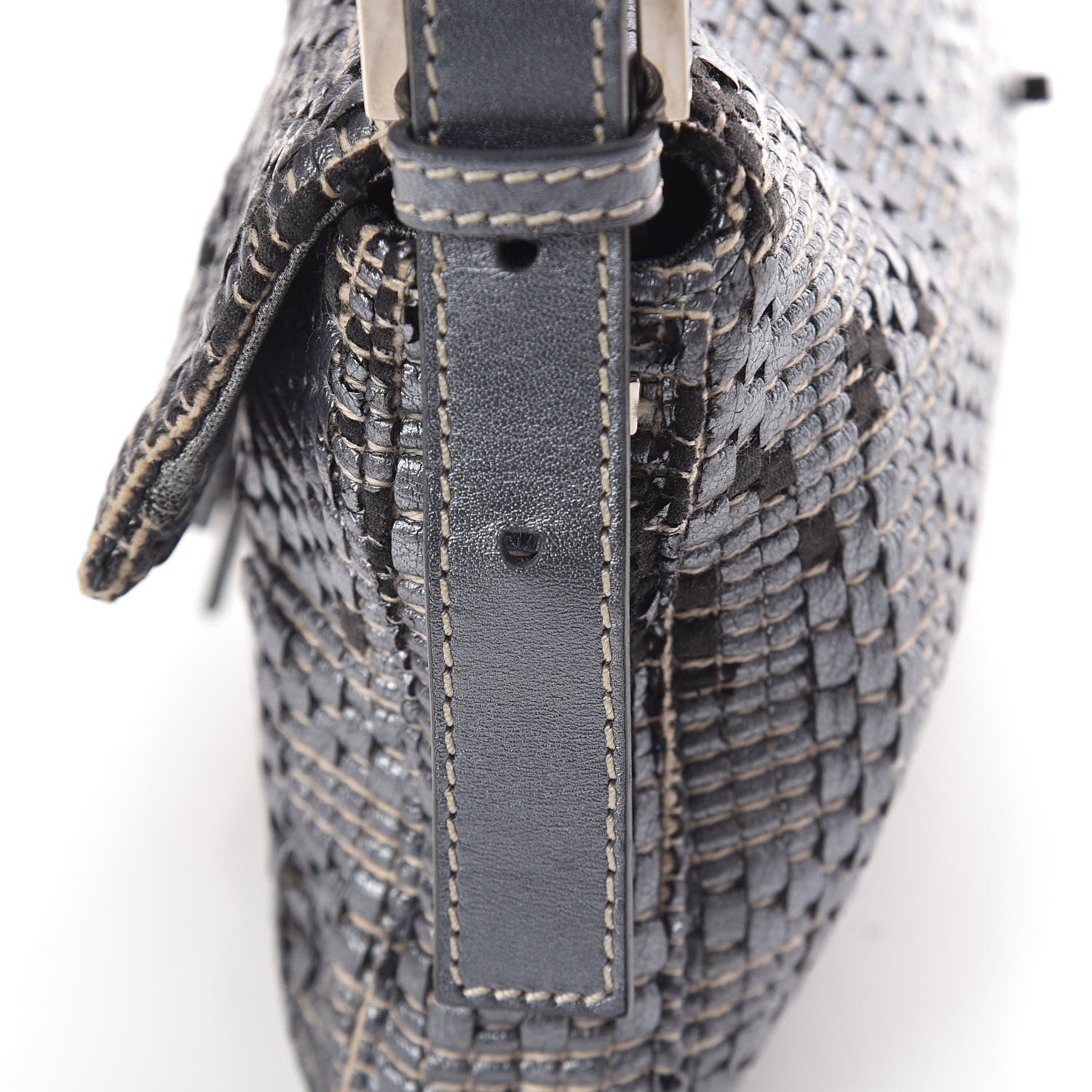 Fendi Metallic Lambskin Woven Baguette Light Grey 18 of 19