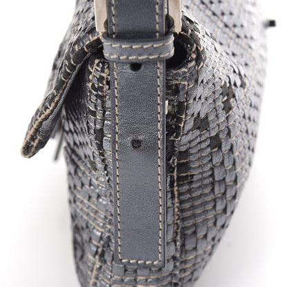 Fendi Metallic Lambskin Woven Baguette Light Grey 18 of 19