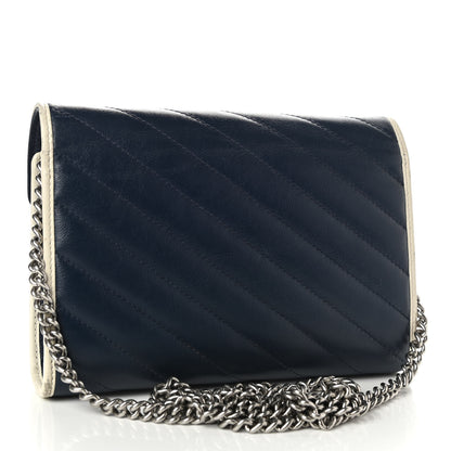 Gucci Vintage Effect Calfskin Matelasse Diagonal Torchon GG Marmont Chain Wallet Blue Agata Mystic White 3 of 12