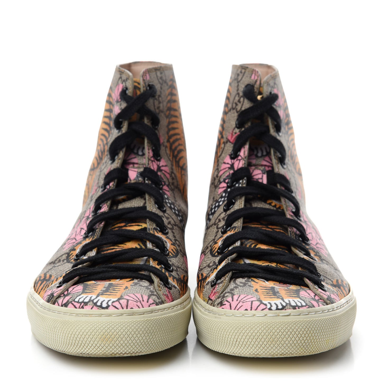 GG Supreme Monogram Bengal Pearl Womens High Top Sneakers 38.5 Beige Pink