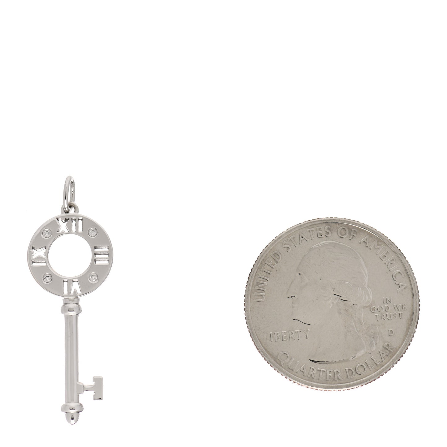 18K White Gold Diamond Atlas Pierced Key Pendant