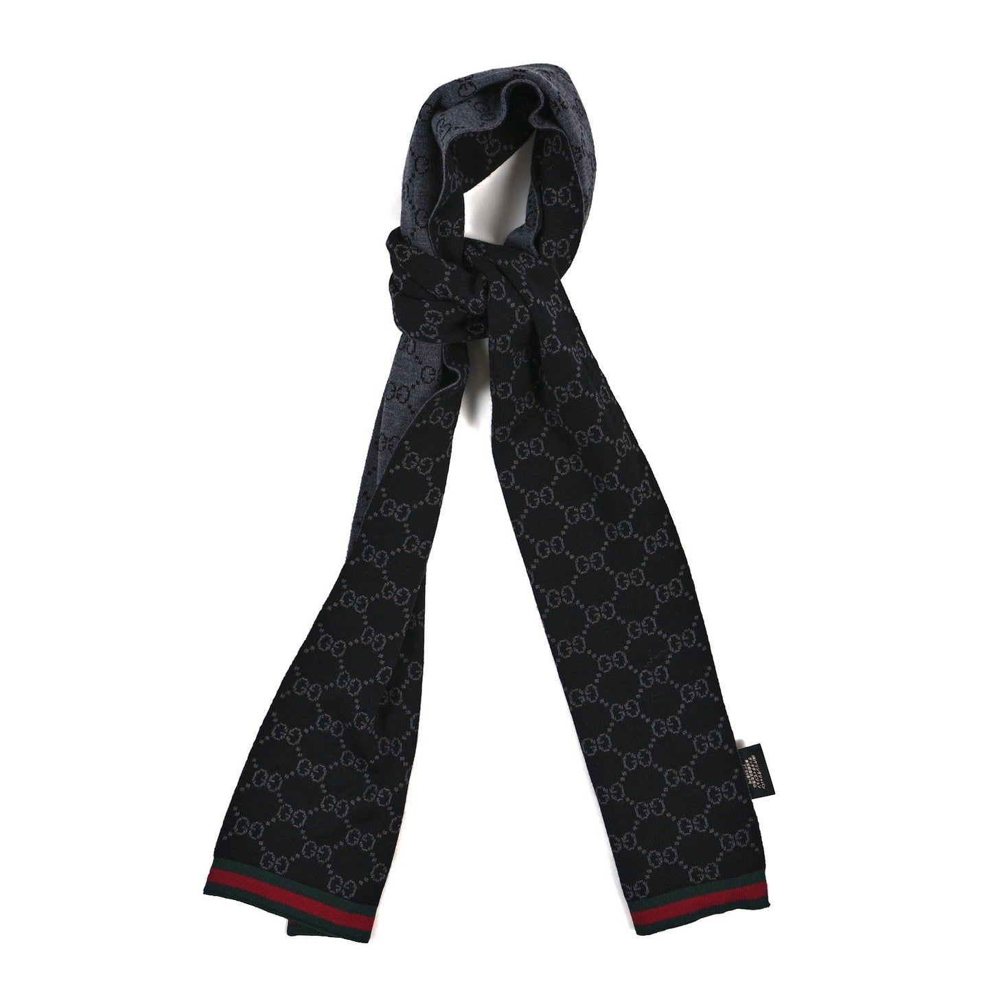 Wool Jacquard Monogram Web Scarf Lead Dark Green
