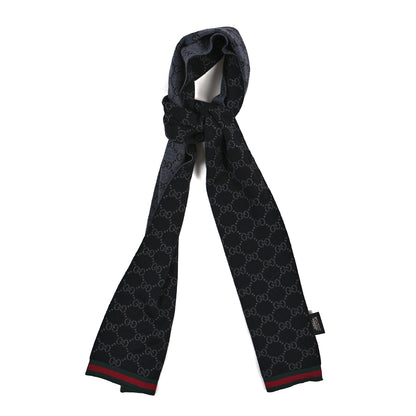 Gucci Wool Jacquard Monogram Web Scarf Lead Dark Green 1 of 4