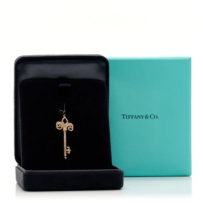 Tiffany 18K Rose Gold Diamond .37ct Fleur De Lis Key Pendant 4 of 4