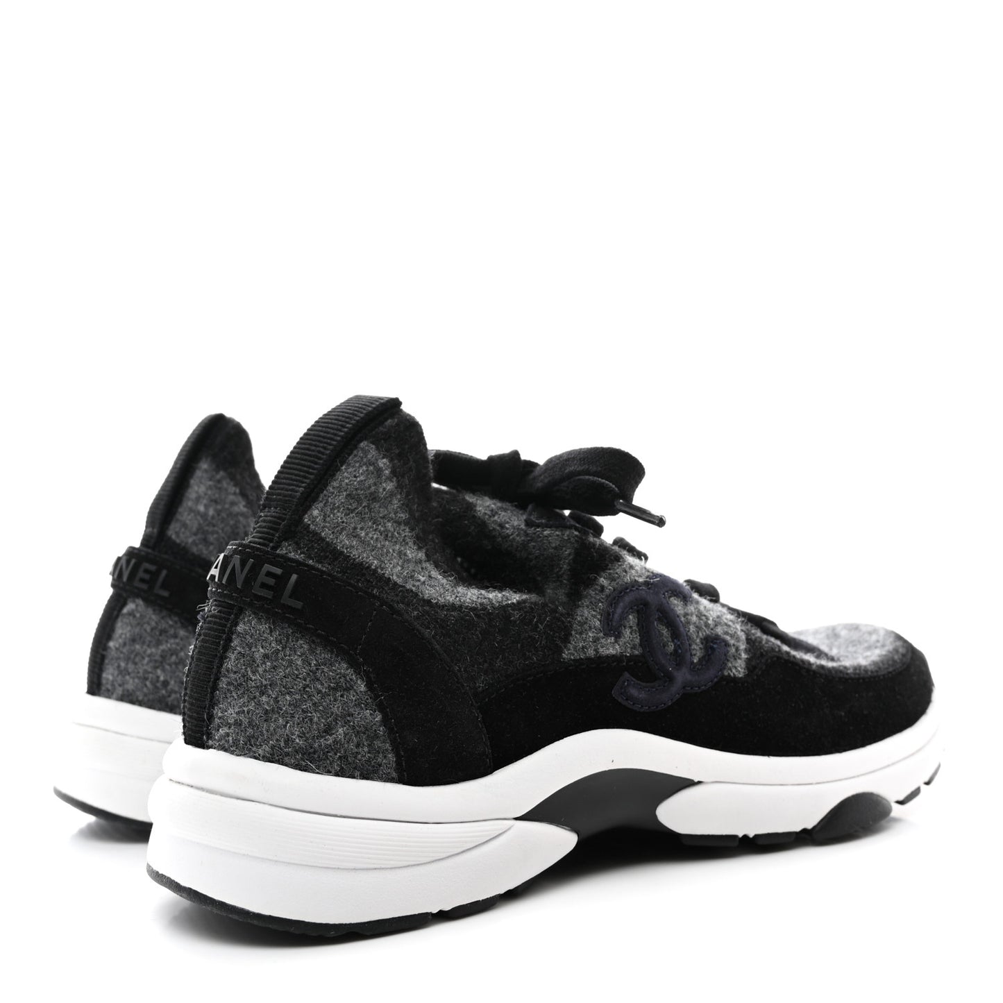 Knit Fabric Suede Calfskin Womens CC Sneakers 37 Grey Black