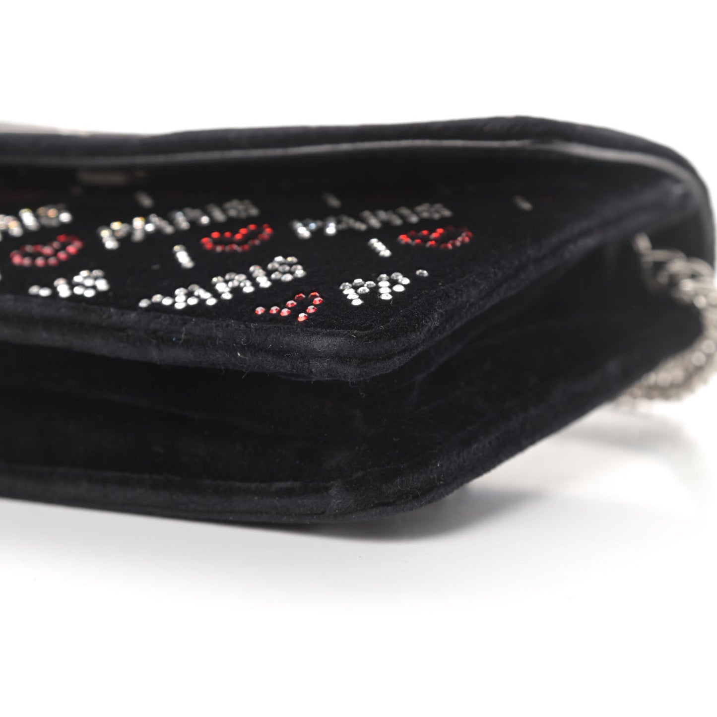 Velvet Crystal I Love Paris BB Wallet On Chain Black