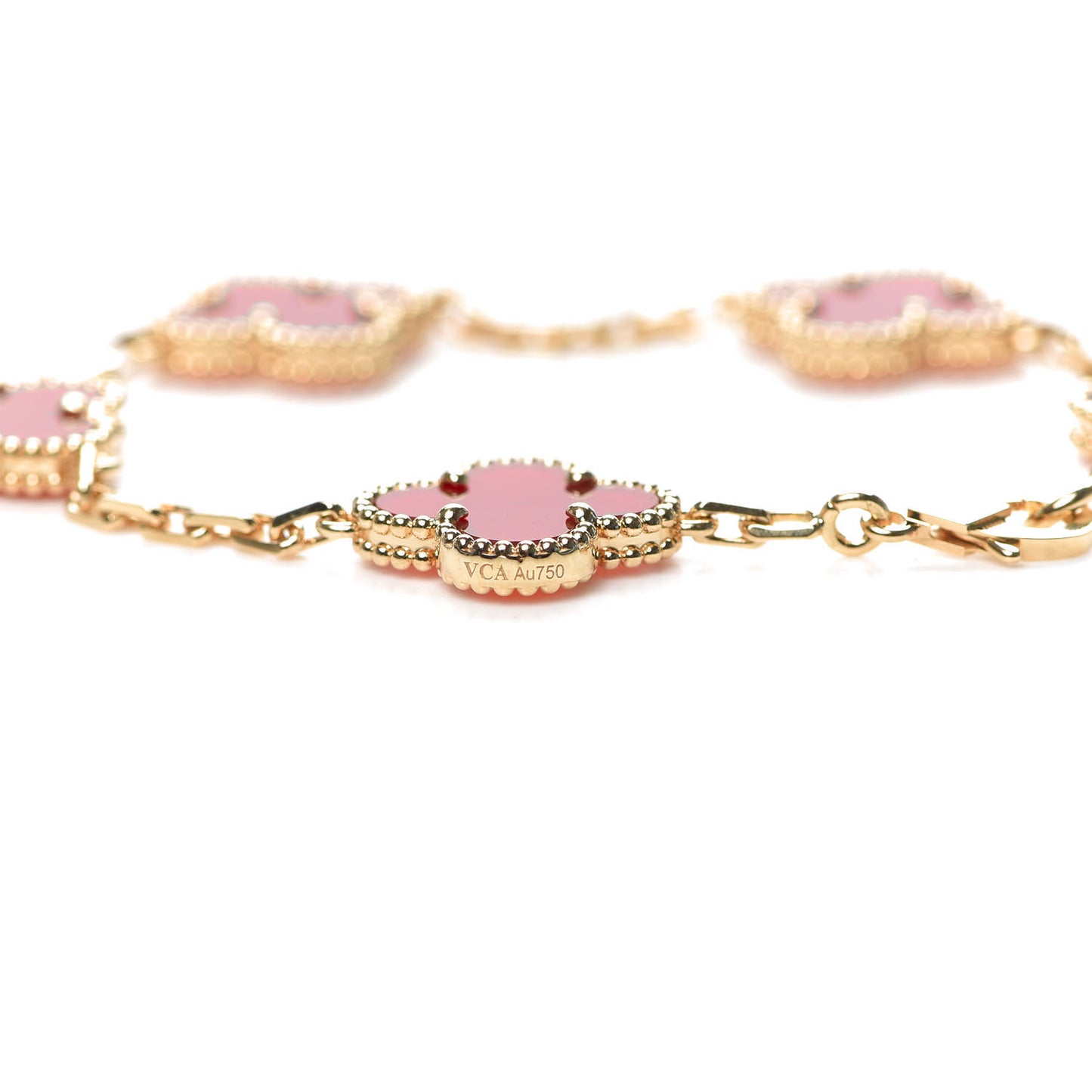18K Yellow Gold Carnelian 5 Motifs Vintage Alhambra Bracelet