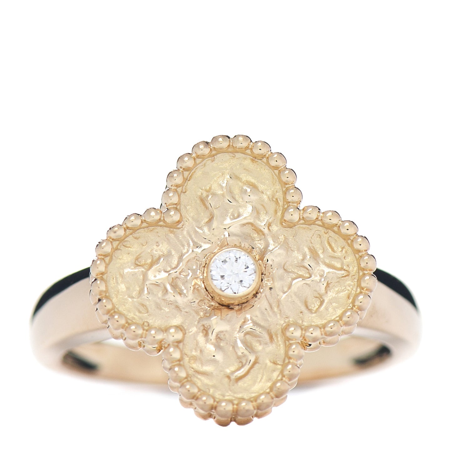 18K Yellow Gold Diamond Vintage Alhambra Ring 53 6.25