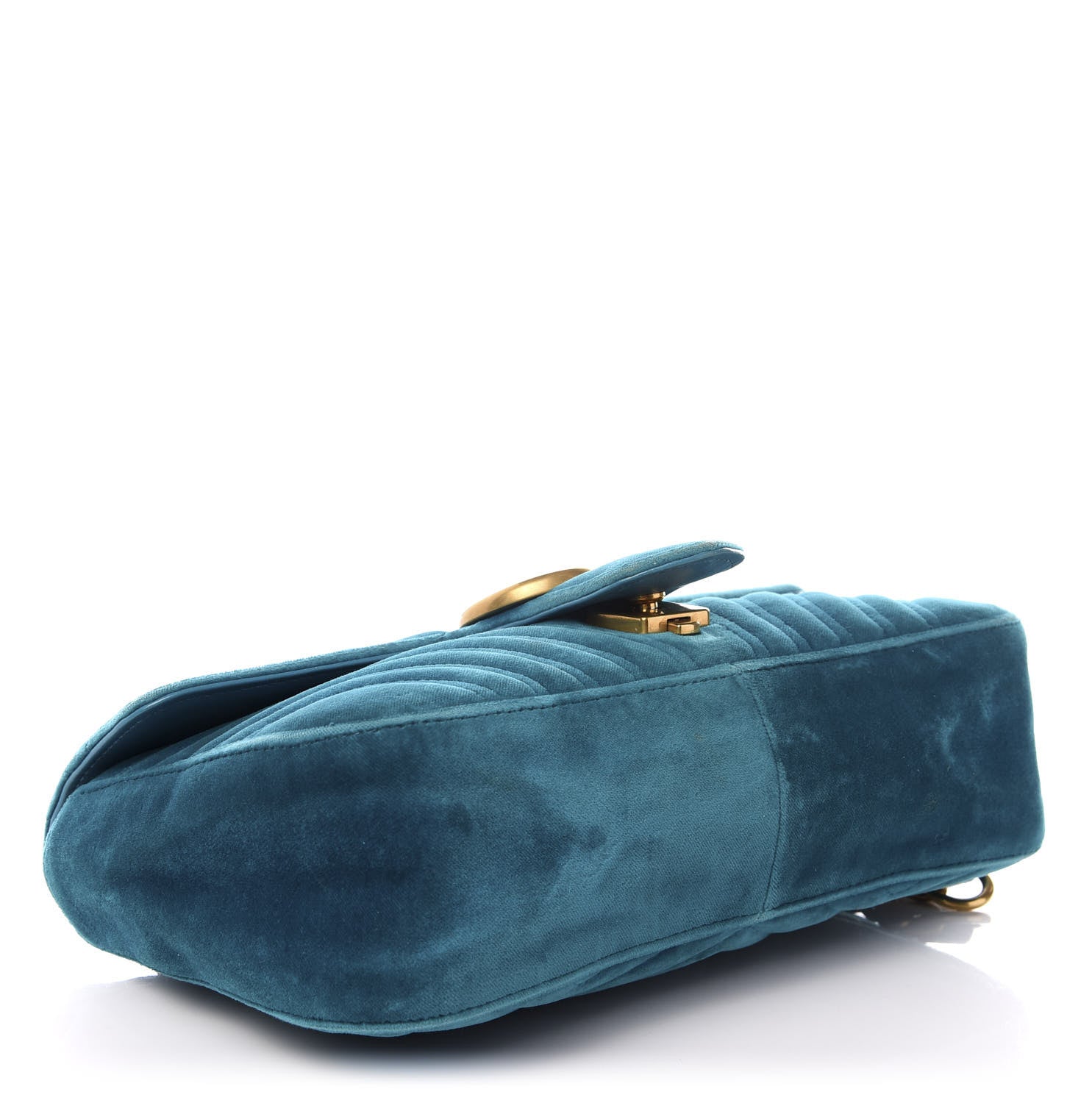 Gucci Velvet Matelasse Small GG Marmont Shoulder Bag Pavone Cyan 3 of 8