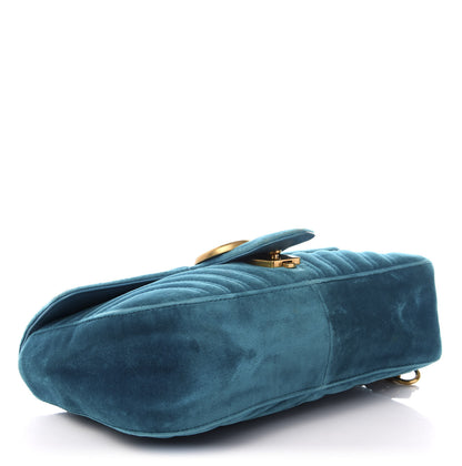 Gucci Velvet Matelasse Small GG Marmont Shoulder Bag Pavone Cyan 3 of 8