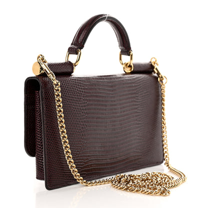 Dolce & Gabbana Iguana Calfskin Embossed Mini Miss Sicily Chain Wallet Burgundy 3 of 11