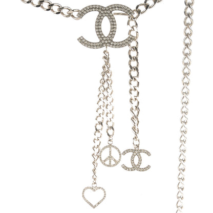 Chanel Crystal CC Heart Peace Sign Charm Belt Silver 3 of 4